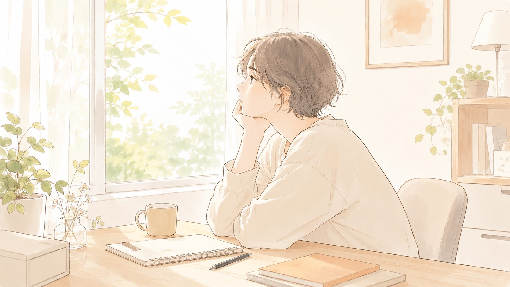 元気がなくぼんやりしている人のイラスト