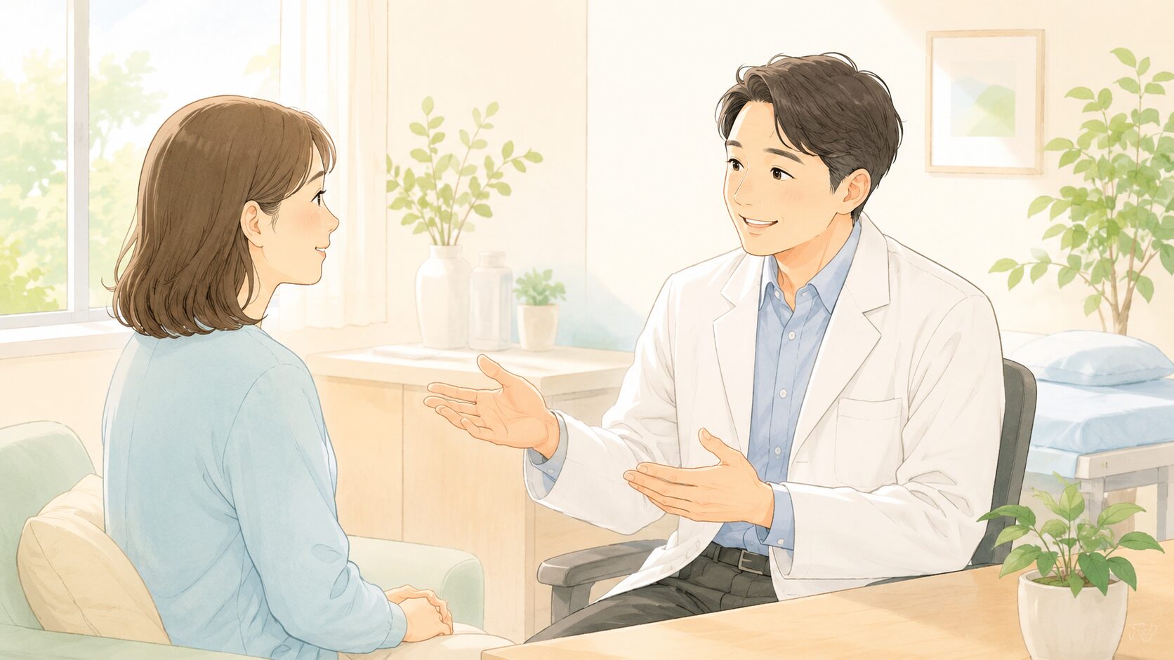 穏やかな診察風景のイラスト