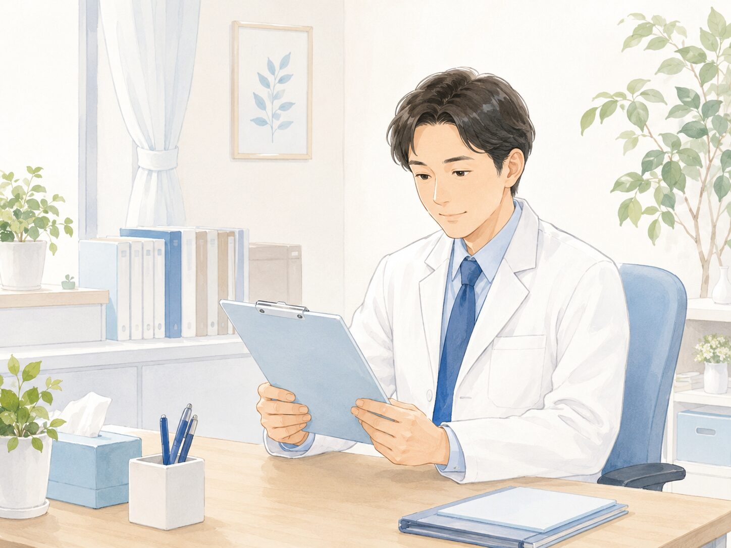 問診票を手にする精神科医のイラスト