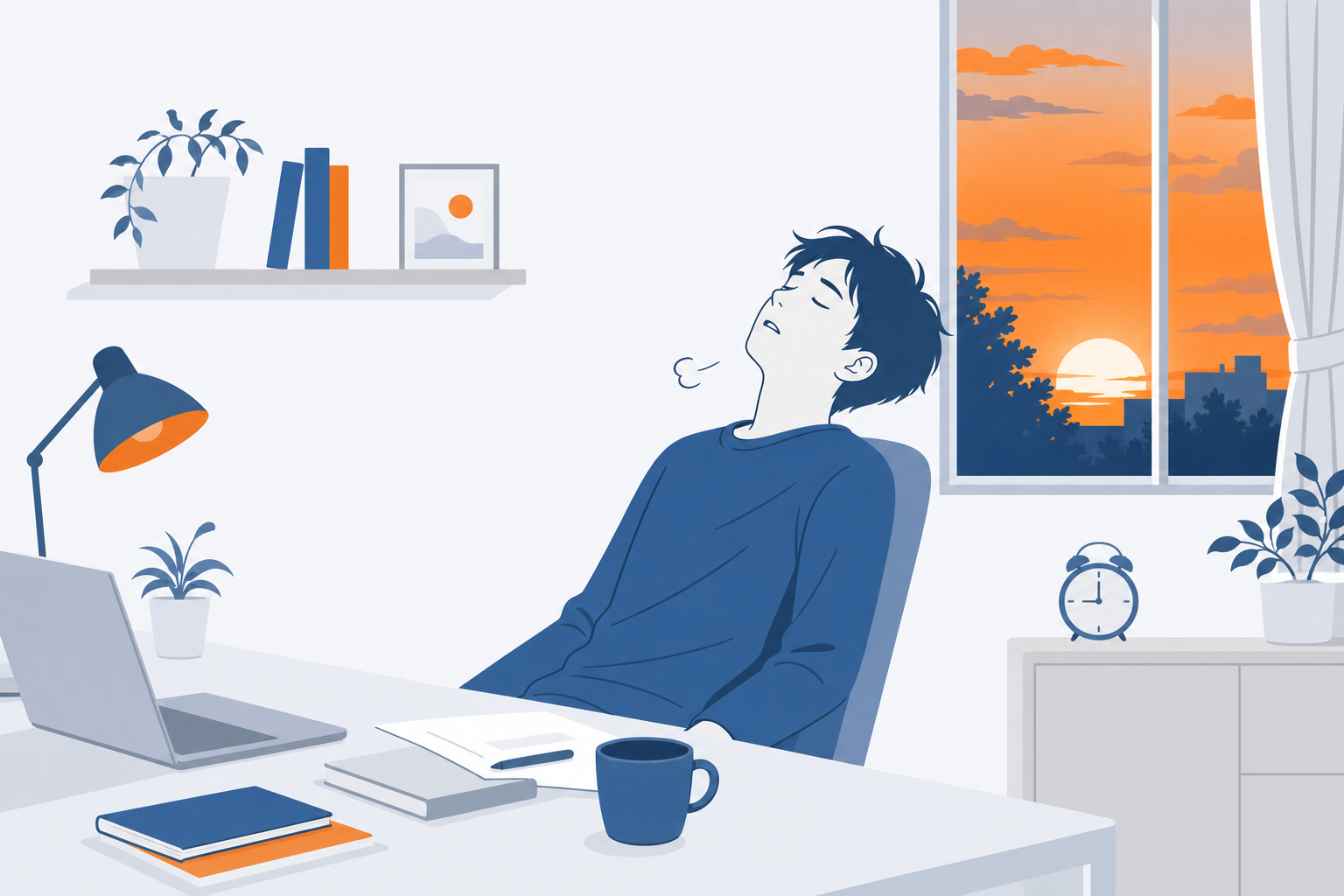 過集中の後に疲れている人のイラスト