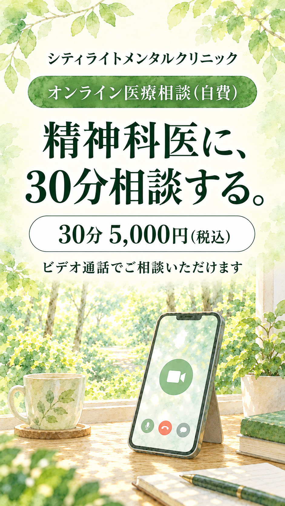 オンライン医療相談（自費）｜精神科医に、30分相談する。30分5,000円（税込）｜シティライトメンタルクリニック